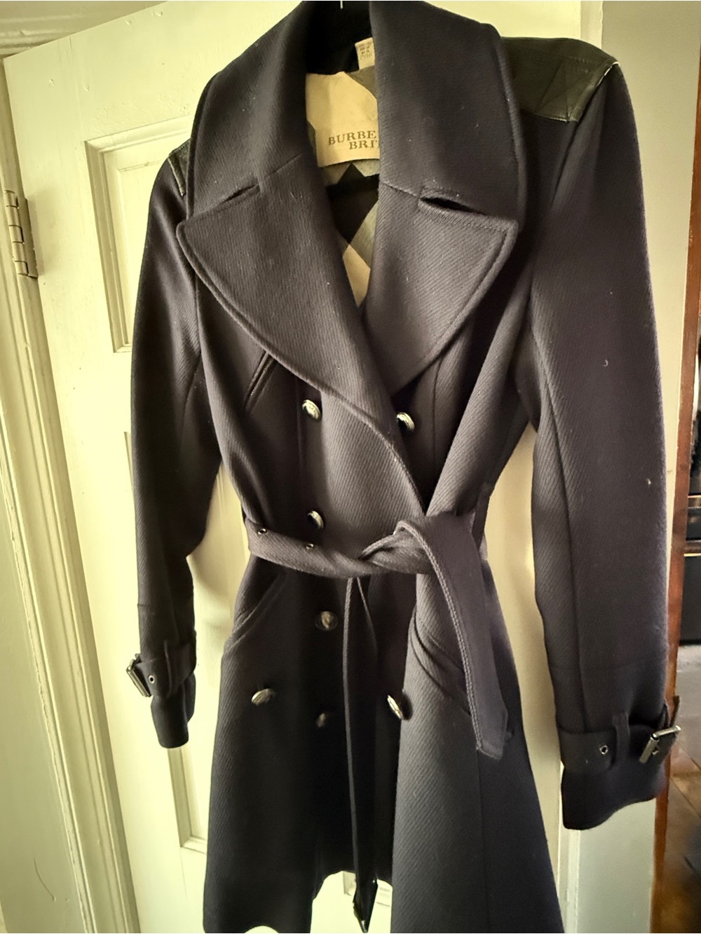 Burberry Navy Double-Breasted Trench Coat with Belt
